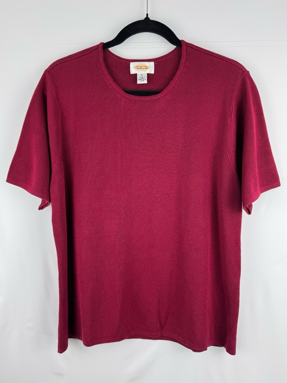 Talbots 100% Silk Short Sleeve Knit Sweater Top in Cherry Red